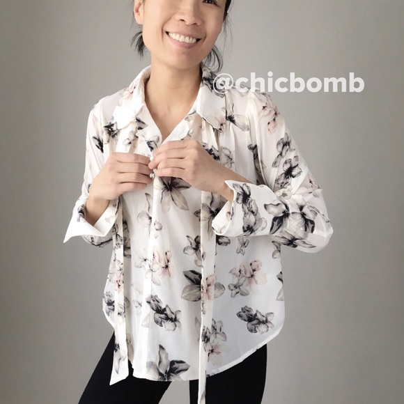 Blair floral ribbon collar blouse top - Picture 4 of 8